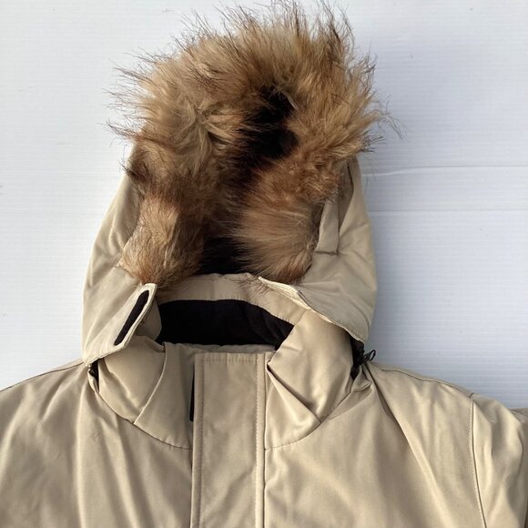 Mens Beige Hooded Winter Jacket With Fur Trim - Picture 10 of 12